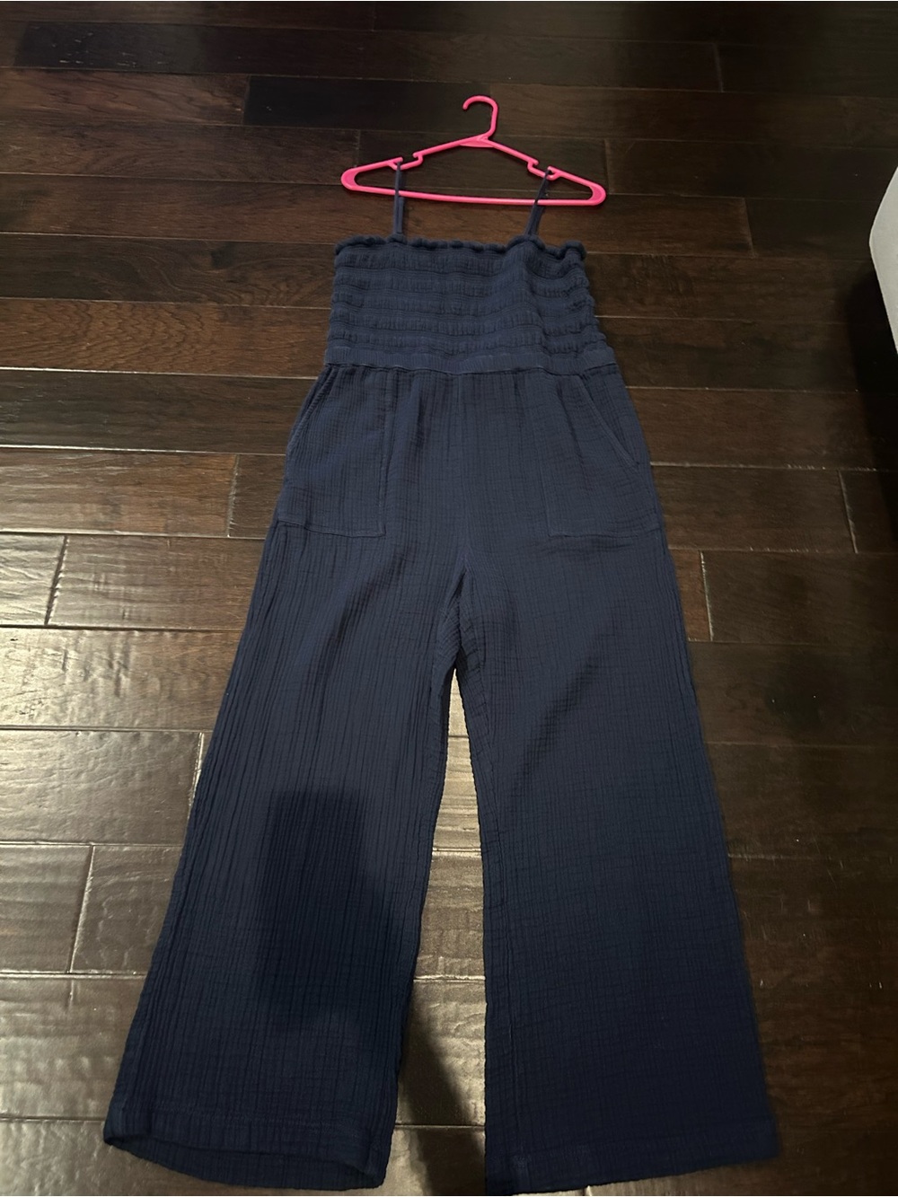 Lou & Grey Navy Smocked Wide-Leg Jumpsuit